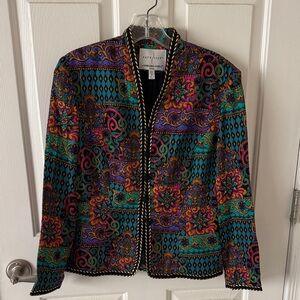 VTG Safe Silk Adrianna Papell Women's Vibrant Patterned Silk Blazer SZ 8P